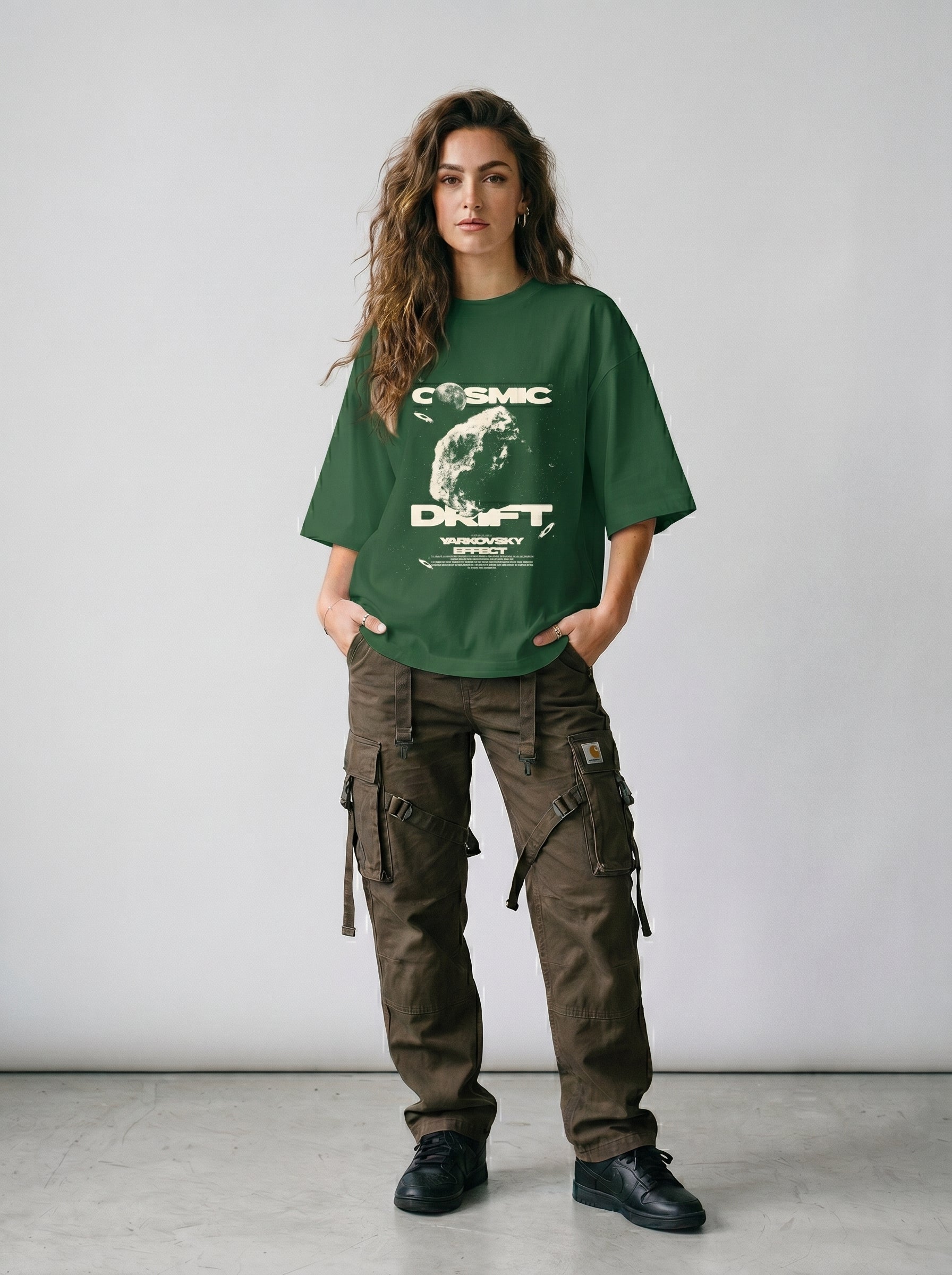 Cosmic Drift Bottle Green || Unisex Terry Oversized Tee