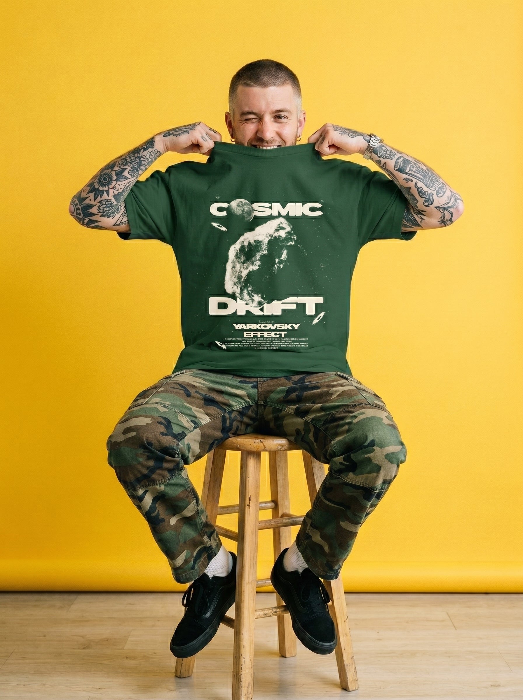 Cosmic Drift Bottle Green || Unisex Terry Oversized Tee