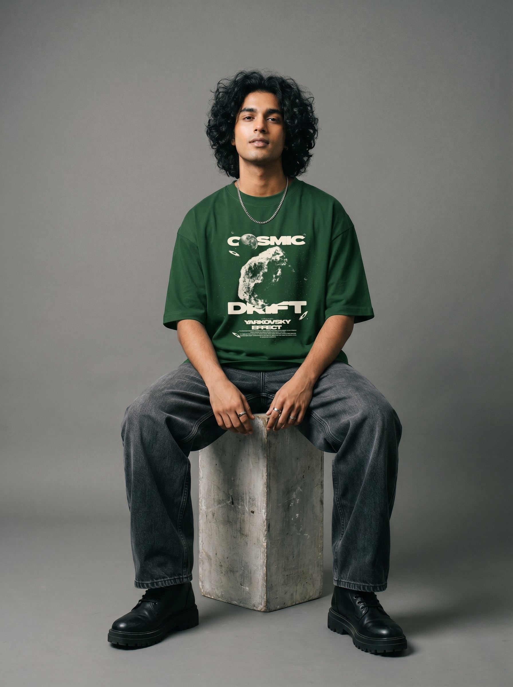 Cosmic Drift Bottle Green || Unisex Terry Oversized Tee