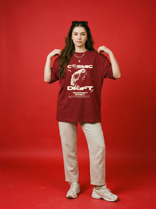 Cosmic Drift Red || Unisex Terry Oversized Tee