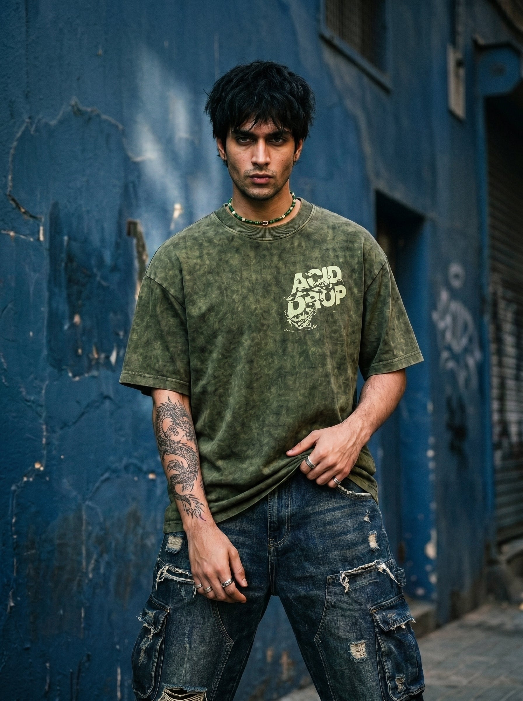 Skull Acid Washed || Unisex Acid Washed Oversized Tee